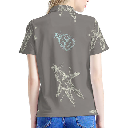Cartoon Voodoo Doll Pattern Print Women's Polo Shirt