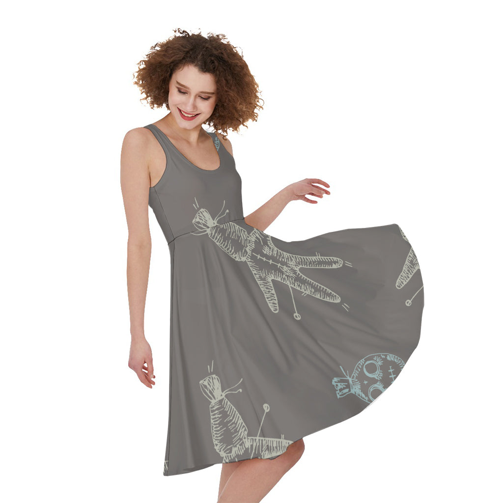 Cartoon Voodoo Doll Pattern Print Women's Sleeveless Dress