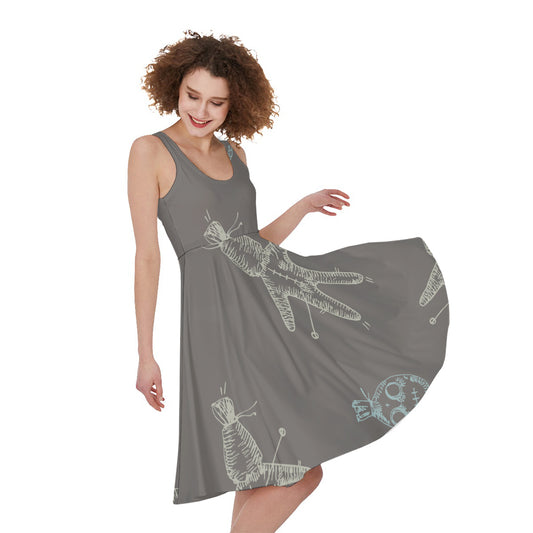 Cartoon Voodoo Doll Pattern Print Women's Sleeveless Dress