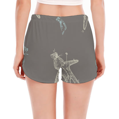 Cartoon Voodoo Doll Pattern Print Women's Split Running Shorts