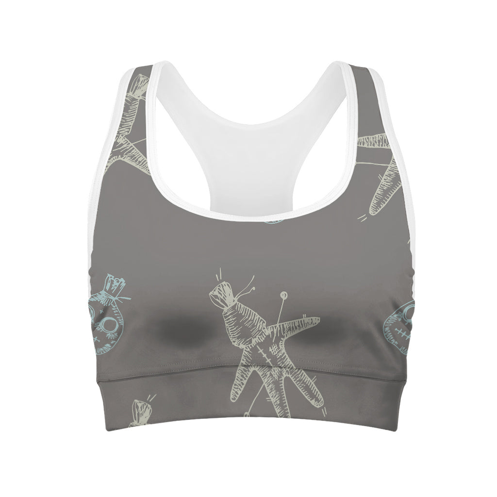 Cartoon Voodoo Doll Pattern Print Women's Sports Bra
