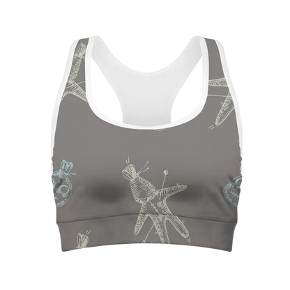 Cartoon Voodoo Doll Pattern Print Women's Sports Bra