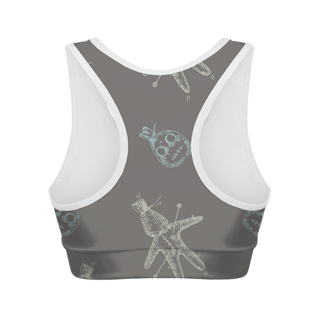 Cartoon Voodoo Doll Pattern Print Women's Sports Bra