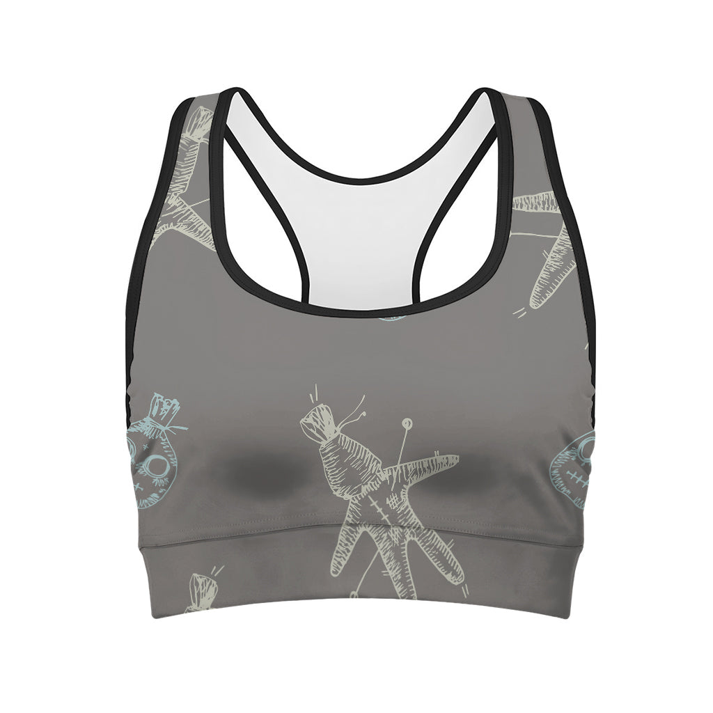 Cartoon Voodoo Doll Pattern Print Women's Sports Bra