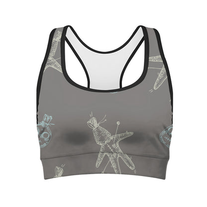 Cartoon Voodoo Doll Pattern Print Women's Sports Bra