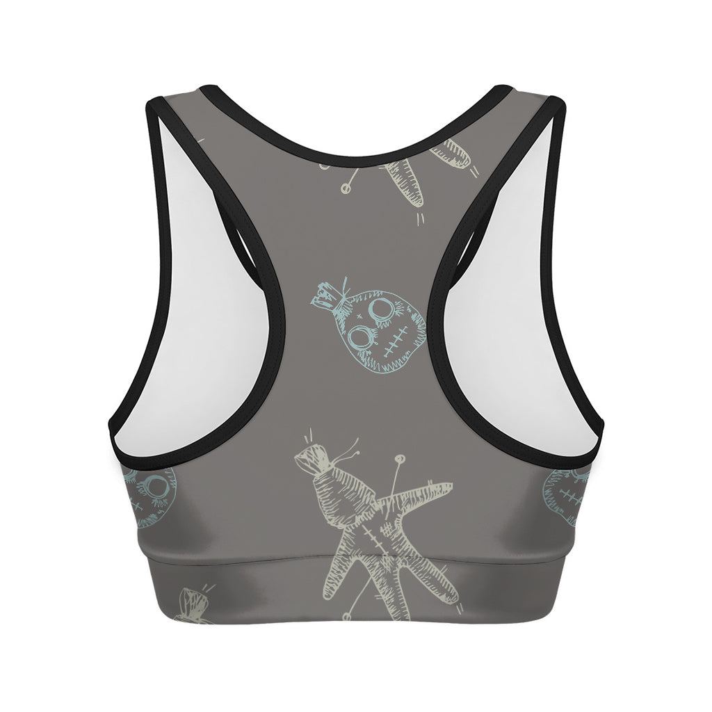 Cartoon Voodoo Doll Pattern Print Women's Sports Bra