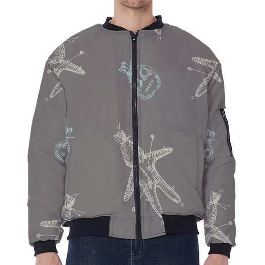 Cartoon Voodoo Doll Pattern Print Zip Sleeve Bomber Jacket