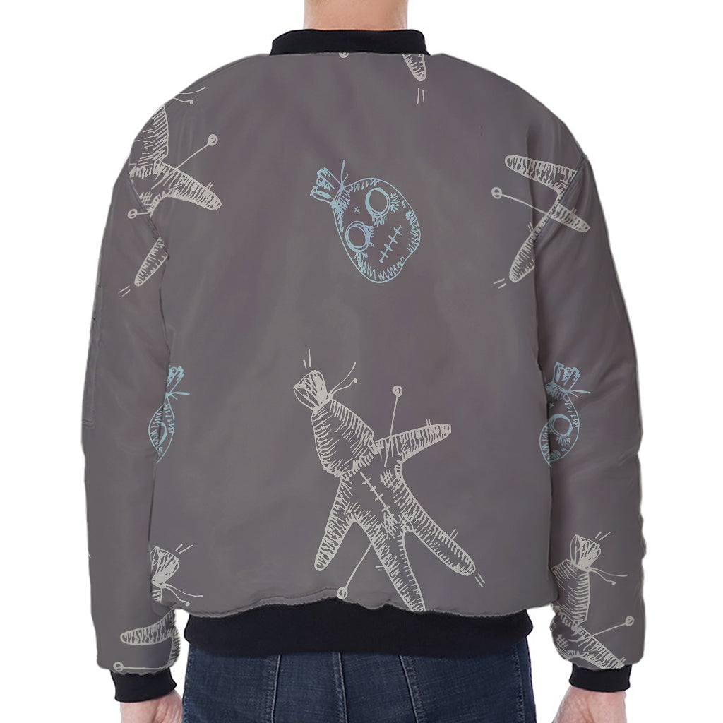 Cartoon Voodoo Doll Pattern Print Zip Sleeve Bomber Jacket