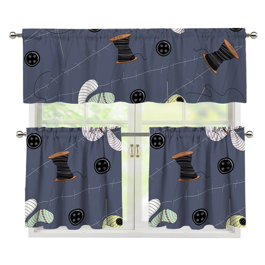 Cartoon Voodoo Doll Print 3 Piece Kitchen Curtains