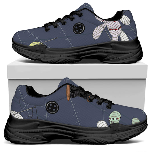 Cartoon Voodoo Doll Print Black Chunky Shoes