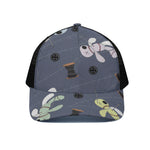 Cartoon Voodoo Doll Print Black Mesh Trucker Cap