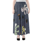Cartoon Voodoo Doll Print Chiffon Maxi Skirt