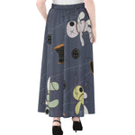 Cartoon Voodoo Doll Print Chiffon Maxi Skirt