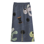 Cartoon Voodoo Doll Print Cotton Front Slit Maxi Skirt