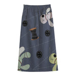 Cartoon Voodoo Doll Print Cotton Front Slit Maxi Skirt