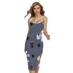 Cartoon Voodoo Doll Print Cross Back Cami Dress