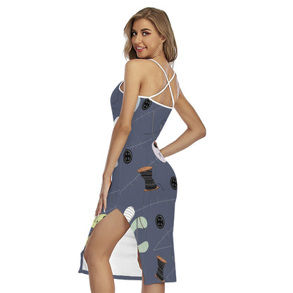 Cartoon Voodoo Doll Print Cross Back Cami Dress