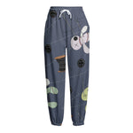 Cartoon Voodoo Doll Print Fleece Lined Knit Pants