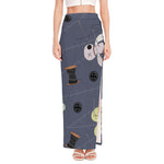 Cartoon Voodoo Doll Print High Slit Maxi Skirt