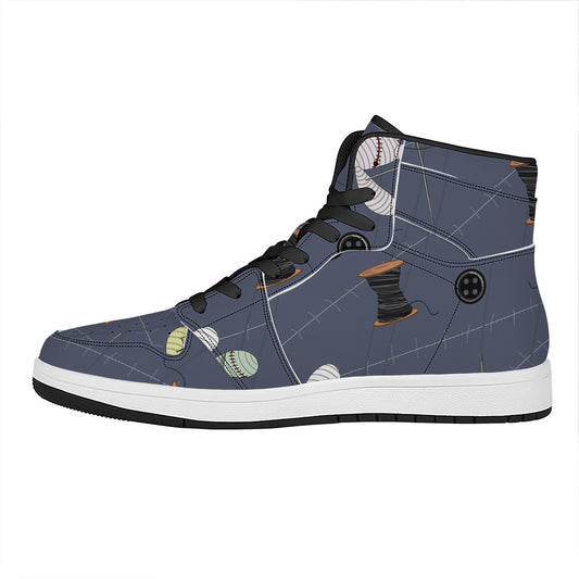Cartoon Voodoo Doll Print High Top Leather Sneakers