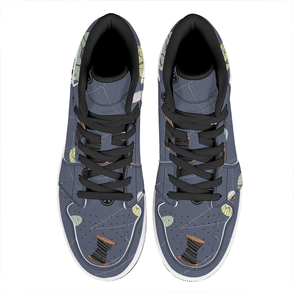 Cartoon Voodoo Doll Print High Top Leather Sneakers