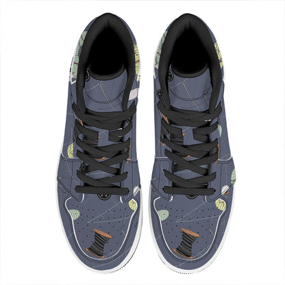 Cartoon Voodoo Doll Print High Top Leather Sneakers