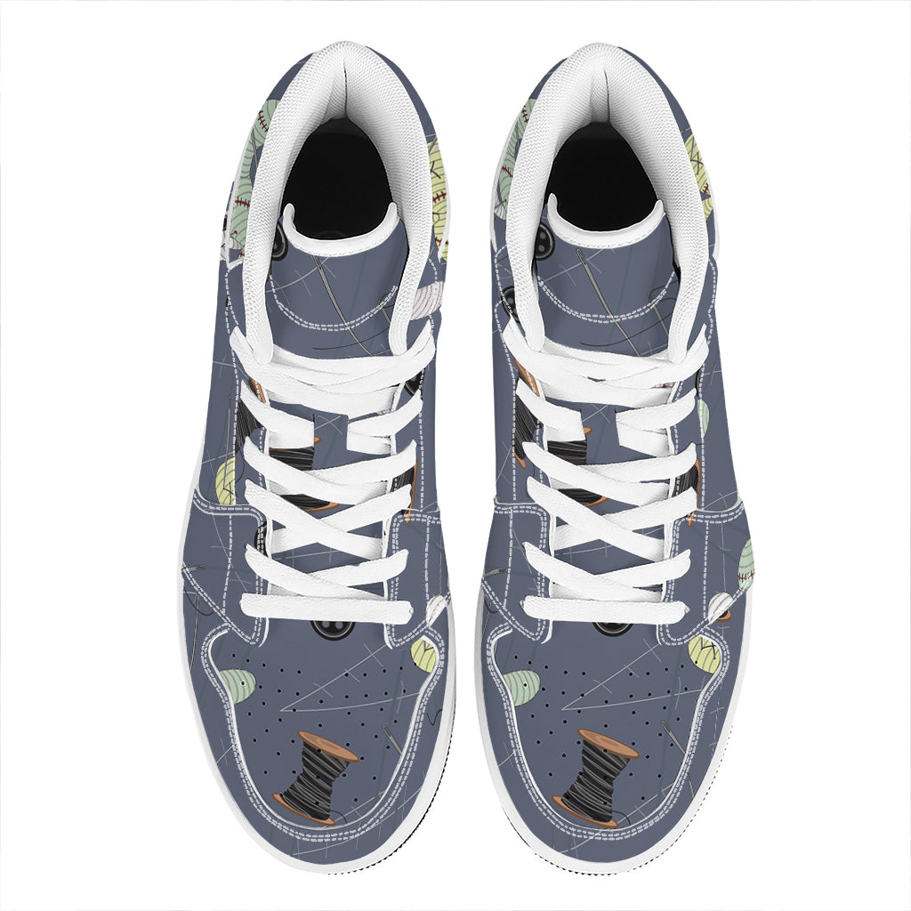 Cartoon Voodoo Doll Print High Top Leather Sneakers