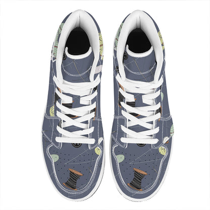 Cartoon Voodoo Doll Print High Top Leather Sneakers