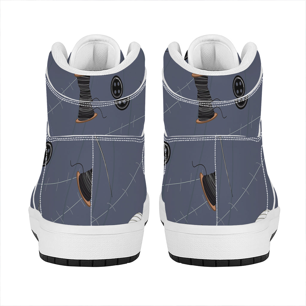 Cartoon Voodoo Doll Print High Top Leather Sneakers