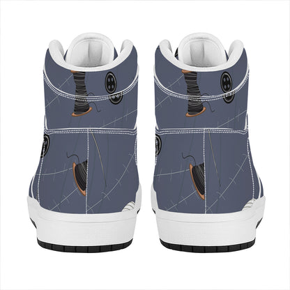 Cartoon Voodoo Doll Print High Top Leather Sneakers