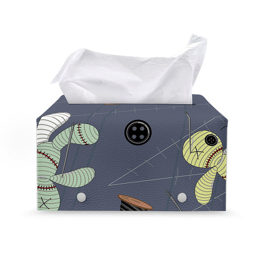 Cartoon Voodoo Doll Print Leather Tissue Box Cover