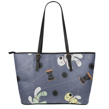 Cartoon Voodoo Doll Print Leather Tote Bag