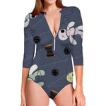 Cartoon Voodoo Doll Print Long Sleeve Swimsuit