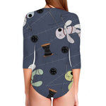 Cartoon Voodoo Doll Print Long Sleeve Swimsuit