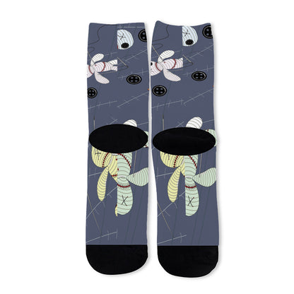 Cartoon Voodoo Doll Print Long Socks