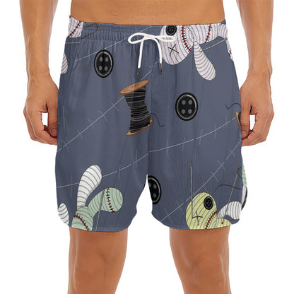 Cartoon Voodoo Doll Print Men's Split Running Shorts