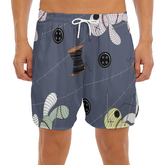 Cartoon Voodoo Doll Print Men's Split Running Shorts
