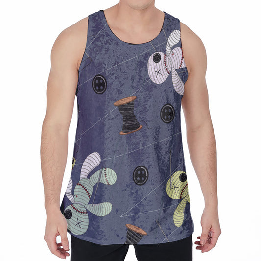 Cartoon Voodoo Doll Print Men's Velvet Tank Top