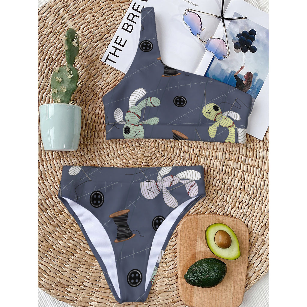 Cartoon Voodoo Doll Print One Shoulder Bikini Top