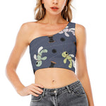 Cartoon Voodoo Doll Print One Shoulder Crop Top