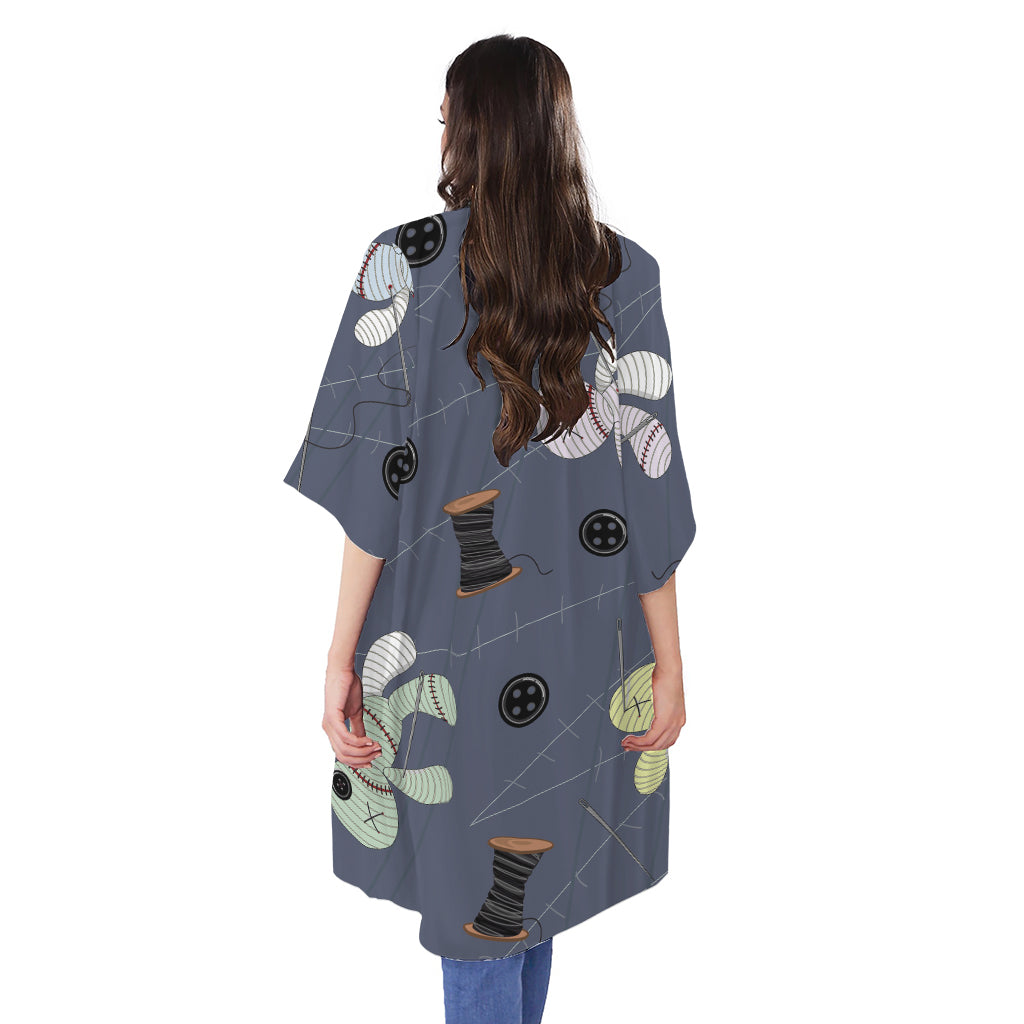 Cartoon Voodoo Doll Print Open Front Beach Cover Up