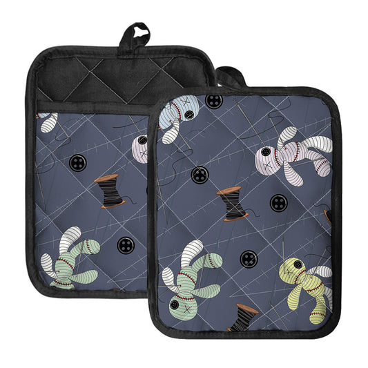 Cartoon Voodoo Doll Print Pot Holders With Pocket
