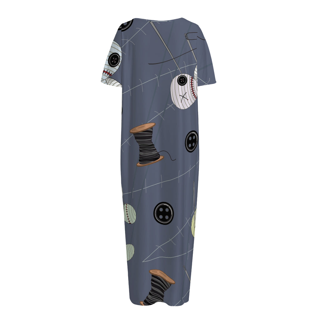 Cartoon Voodoo Doll Print Short Sleeve Long Nightdress