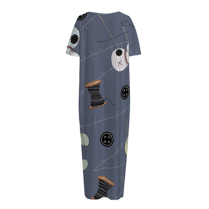 Cartoon Voodoo Doll Print Short Sleeve Long Nightdress