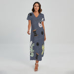 Cartoon Voodoo Doll Print Short Sleeve Maxi Dress