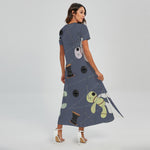 Cartoon Voodoo Doll Print Short Sleeve Maxi Dress