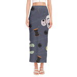 Cartoon Voodoo Doll Print Side Slit Maxi Skirt