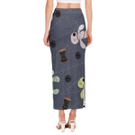 Cartoon Voodoo Doll Print Side Slit Maxi Skirt