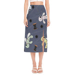 Cartoon Voodoo Doll Print Side Slit Midi Skirt