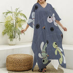 Cartoon Voodoo Doll Print Silk V-Neck Kaftan Dress